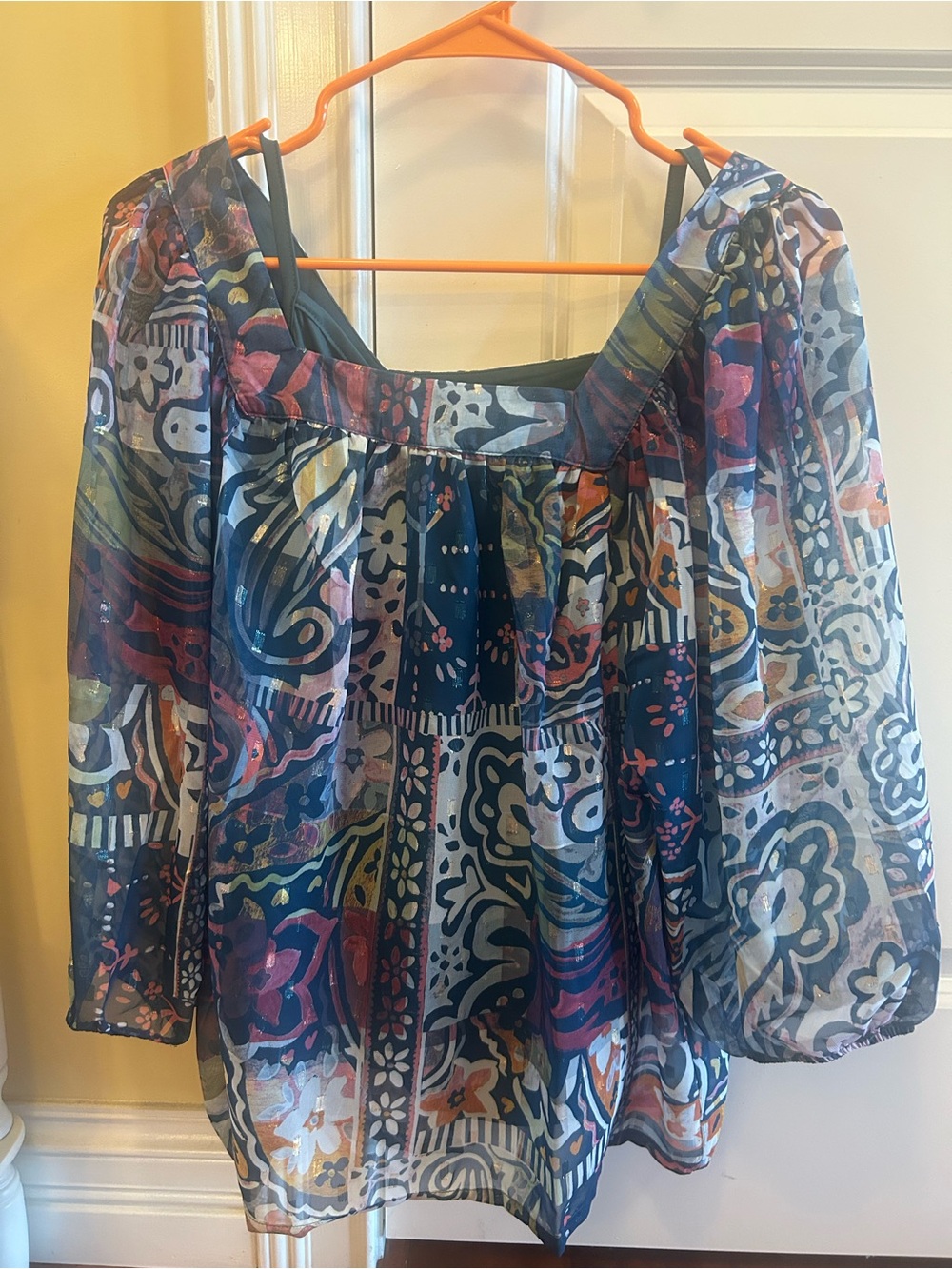 Christopher & Banks Navy Multi Sheer Boho Top